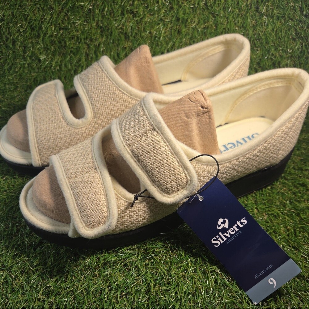 Silverts Easy Closure Sandal W US 9 Diabetic Slip Resistant Shoe Ivory color